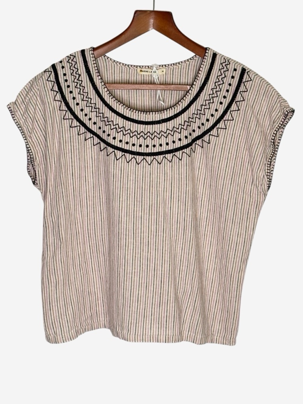 NWOT Marine Layer Geo Embroidered Top Linen Cotton Blend Crop Striped • Size M